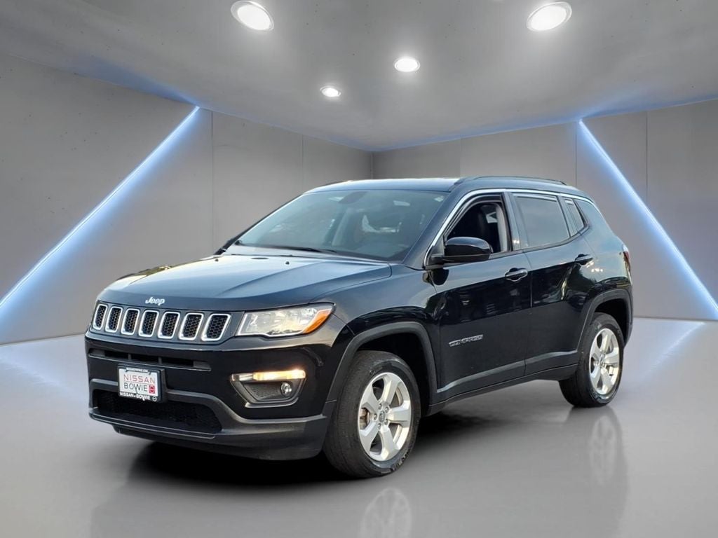2021 Jeep Compass Latitude in Diamond Black Crystal Pearlcoat — front three-quarter view