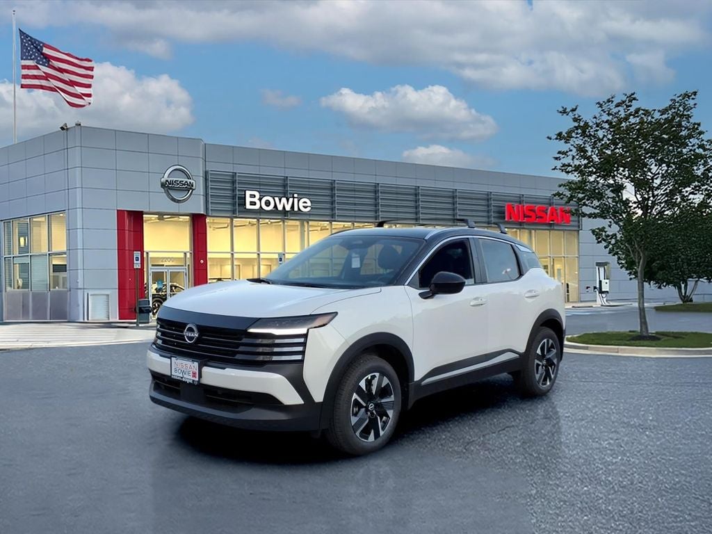 2026 Nissan Kicks SV in Aspen White/Super Black — front three-quarter view